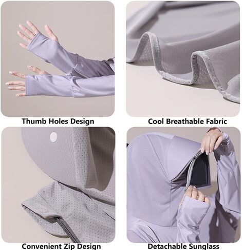Women's UPF 50+ Sun Protection Zip Hoodie Ice-Like Jacket Sunscreen Breathable Sun Shirt Sports Movable Sunglass in Saudi Arabia