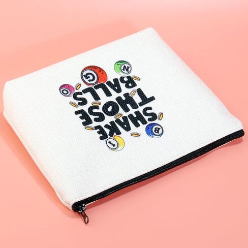 JXGZSO Bingo Gambler Gift Shake Those Balls Makeup Bag Lucky Bingo Pouch Bag Bingo Game Lover Gift (Shake those balls shopping black) in Saudi Arabia