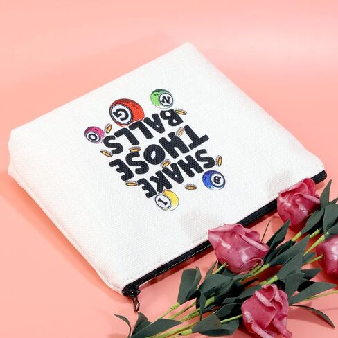 JXGZSO Bingo Gambler Gift Shake Those Balls Makeup Bag Lucky Bingo Pouch Bag Bingo Game Lover Gift (Shake those balls shopping black) in Saudi Arabia
