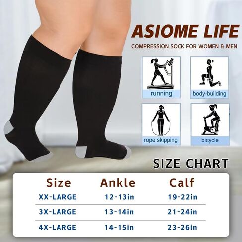 Wide Calf Compression Socks for Women Men, Plus Size Knee High 20-30mmHg Sock Pregnant Nurses Doctors Travel 3Pairs in Saudi Arabia