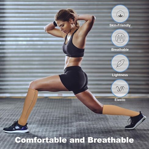 جوارب ضغط بسحاب للنساء والرجال، زوجان من جوارب ضغط عالية للركبة مفتوحة من الأمام بقطر 15-20 مم زئبقي مع سحاب in Kuwait