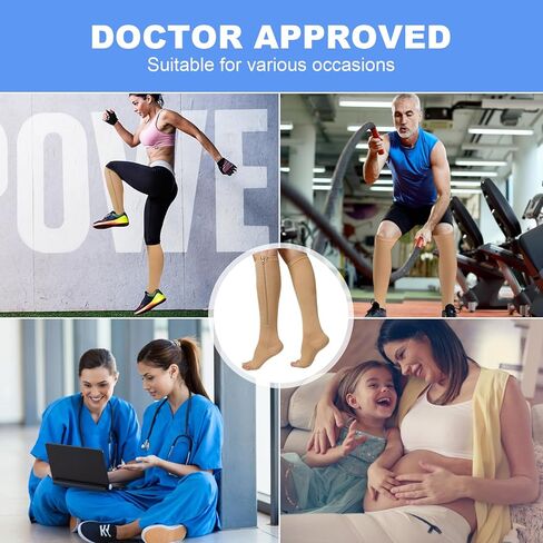 جوارب ضغط بسحاب للنساء والرجال، زوجان من جوارب ضغط عالية للركبة مفتوحة من الأمام بقطر 15-20 مم زئبقي مع سحاب in Kuwait