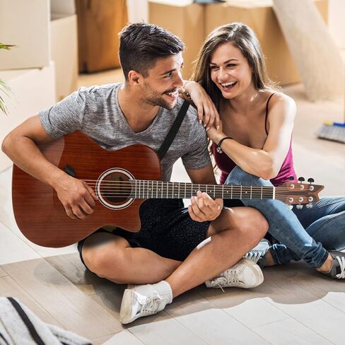 جيتار صوتي مقطوع مقاس 41 بوصة، جيتار كامل الحجم مكون من 6 أوتار مع ترس مغلق وظهر من خشب سبيلي، طقم جيتار للمبتدئين مع اللقطات والحزام، مناسب لليد اليمنى للطلاب والكبار، بني لامع in Kuwait