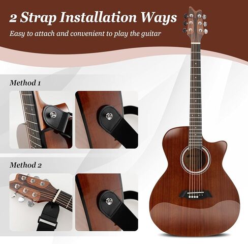 جيتار صوتي مقطوع مقاس 41 بوصة، جيتار كامل الحجم مكون من 6 أوتار مع ترس مغلق وظهر من خشب سبيلي، طقم جيتار للمبتدئين مع اللقطات والحزام، مناسب لليد اليمنى للطلاب والكبار، بني لامع in Kuwait