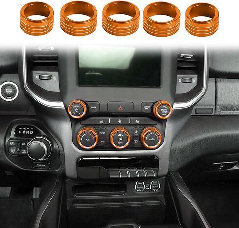 Voodonala for Dodge RAM Aluminum Center Console AC Radio Switch Knob Cover for 2018-2024+ RAM Interior Accessories, 5pcs Orange in Saudi Arabia