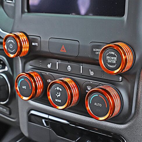 Voodonala for Dodge RAM Aluminum Center Console AC Radio Switch Knob Cover for 2018-2024+ RAM Interior Accessories, 5pcs Orange in Saudi Arabia