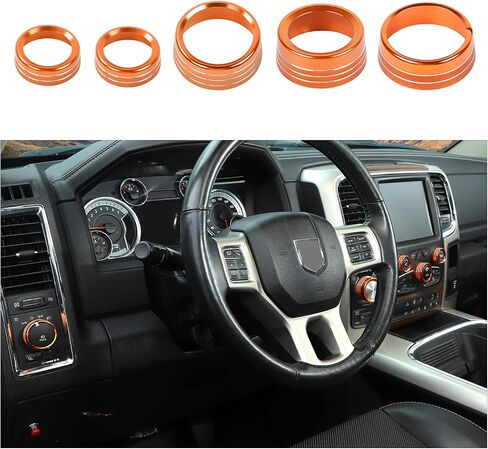 Voodonala for Dodge RAM Aluminum Center Console AC Radio Switch Knob Cover for 2018-2024+ RAM Interior Accessories, 5pcs Orange in Saudi Arabia