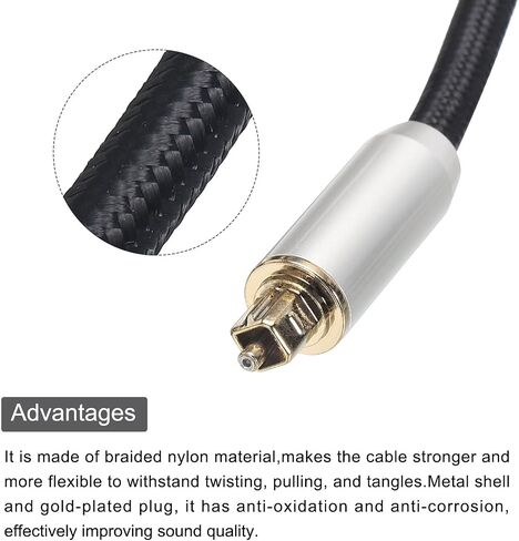 MECCANIXITY Fiber Optic Audio Cable 360 Degree Rotating Digital Audio Optic Cable Nylon Metal Shell Gold-Plated 16.4 Ft TOS Optical Link Cable for TV DVD Amplifier Stereo Black in Saudi Arabia