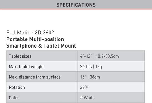 Barkan 7-12 inch Fixed Tablet Wall Mount 3 lbs White Firm Tablet Clamp 360 Degree Rotation Very Low Profile in Kuwait