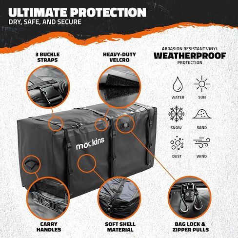 Mockins XL 25 Cu Ft Waterproof Cargo Bag for Hitch Carrier | 60"L x 31"H x 24"W Soft Shell Trailer Hitch Cargo Carrier Bag | Abrasion Resistant Vinyl Hitch Storage Bag | Cargo Carrier Hitch Mount Bag in Saudi Arabia