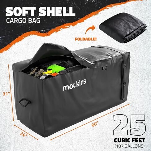 Mockins XL 25 Cu Ft Waterproof Cargo Bag for Hitch Carrier | 60"L x 31"H x 24"W Soft Shell Trailer Hitch Cargo Carrier Bag | Abrasion Resistant Vinyl Hitch Storage Bag | Cargo Carrier Hitch Mount Bag in Saudi Arabia