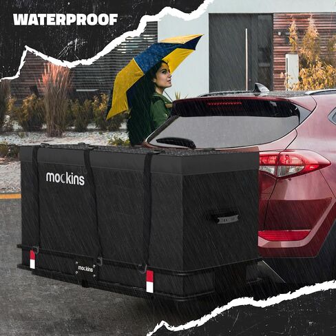 Mockins XL 25 Cu Ft Waterproof Cargo Bag for Hitch Carrier | 60"L x 31"H x 24"W Soft Shell Trailer Hitch Cargo Carrier Bag | Abrasion Resistant Vinyl Hitch Storage Bag | Cargo Carrier Hitch Mount Bag in Saudi Arabia