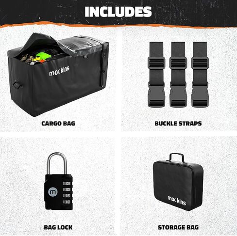 Mockins XL 25 Cu Ft Waterproof Cargo Bag for Hitch Carrier | 60"L x 31"H x 24"W Soft Shell Trailer Hitch Cargo Carrier Bag | Abrasion Resistant Vinyl Hitch Storage Bag | Cargo Carrier Hitch Mount Bag in Saudi Arabia