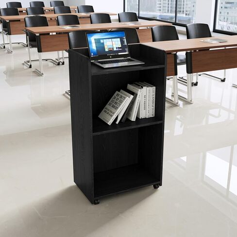 Podium - Portable Podium Stand, Hostess Stand with Wheels, Church Podium Reception Desk, Pulpits for Churches, Mobile Lectern Podium for Conference, Auditorium, Classroom, Adjustable Shelf, Black in Saudi Arabia