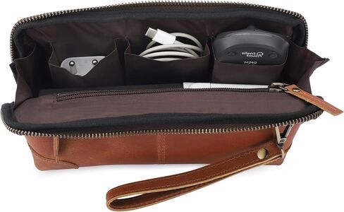 Leather Cord Organiser Pouch, Portable Tech Bag with Zipper Closure, Electronic Organizer Travel Case, Cable Organizer, Cord Organizer, Cruise Ship Essentials - TAN in Saudi Arabia