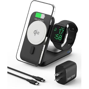 25w Max Wireless Charger, Qi2 3 in 1 Wireless Charger, Foldable Travel Charger for iPhone 16/15/14/13/12, iWatch 10/9/8/7/6/5/Ultra, Pods 4/3/2/Pro