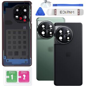 Back Glass Replacement for OnePlus 11 Back Cover Rear Housing with Camera Lens + Repair Tool Kit Genuine Rear Glass (Black)