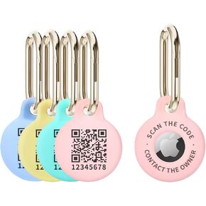Smart QR Code Air Tag Holder, Durable Silicone Airtag Keychain Case Personalized Airtags Holders Luggage Tags in One for Keys, Suitcases, Backpacks, and Your Valuables (4 Pack)