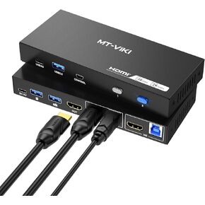 MT-VIKI USB 3.0 KVM Switch HDMI, (3 USB-A+ 1 USB-C), 4K@60Hz/2K@144Hz KVM Switcher, 2 Computers 1 Monitor KVM with 4 USB 3.0 Port