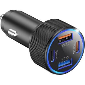 USB C Car Charger Adapter, 4-Port 67W Dual USB-C & USB-A Car Power Adapter PD/QC Fast Charging Cigarette Lighter USB Charger for iPhone 16/15/14/13/12/11/Pro Max, Galaxy, Android,Gift for Men Women