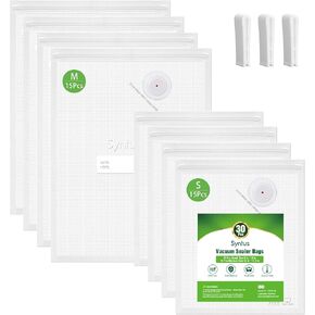 [2025 Upgraded] Syntus Vacuum Sealer Bags for Food, 60 Pcs (S+M+L) 8" x 10" and 10" x 13.8" and 11.8" x 13.8" Food Storage Bags for Sous Vide Cooking Microwave Heating, Air Valve Zipper Bags