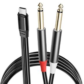 USB C to Dual 6.35mm TS Audio Cable, USB C to 1/4 inch Adapter Stereo Cable Aux Cord Y Splitter for iPhone 15/16 Series, Smartphone/Tablet/Laptop to Amplifier, Mixer, Home Theater, Speaker-4FT