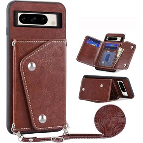 Asuwish Phone Case for Google Pixel 8 Pro 5G Wallet Cover with Tempered Glass Screen Protector Credit Card Holder Crossbody Strap Leather Cell Accessories Pixel8Pro Pixel8 XL Eight 8Pro Women Brown