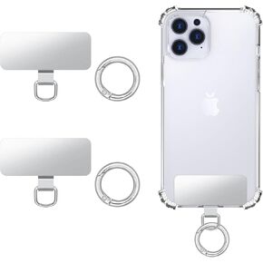 MoKo 2pcs Phone Tether Tab, Stainless Steel Cell Phone Lanyard Pads, Phone Strap Replacement Part with 2pcs Spring Rings, Phone Strap Connector Tether Tabs for Most Full Coverage Phone Cases, Silver