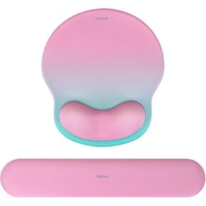 MOSISO Wrist Rest Support for Mouse Pad&Keyboard Set, Circle Curved Ergonomic Mousepad Non-Slip Base Pain Relief&Easy Typing Pad with Raised Concave Memory Foam for Home/Office, Pink&Green Gradient