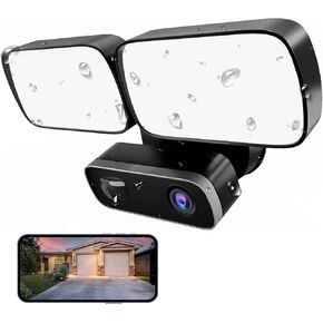 LIZVIE Floodlight Camera Outdoor, 1080P HD WiFi Security Indoor Cameras with Night Vision AI Motion Detection Alarm 2400LM IP65 Courtyard Waterproof Spotlight Backyard Dooryard Flood Light Cam