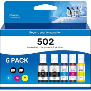 502 High Capacity Refill Ink Bottles Replacement for Epson 502 Ink Refill Bottles to Use with ET-2750 ET2720 ET-2803 ET-2800 ET-3750 ET-4750 ET-3760 ET-4760 ET-2850 ET Printer (5 Packs)