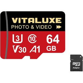 64GB Micro SD Memory Card with Adapter, A1, C10, Compactible for Vitaluxe Digital Camera