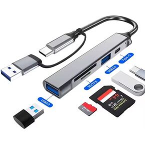 5&1 USB-C, USB 2.0, USB 3.0, Micro-SD, Standard-SD Docking Station with USB 2.0 to USB-C Adapter. Durable Aircraft Aluminum Shell.