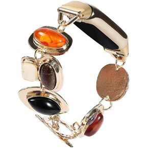 Compatible with Fitbit Luxe Band Agate Natural Gemstone Beads Boho Bracelet for Women Color film