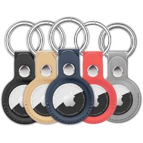 Air Tag Compatible Keychain Holder, Leather Air Tag 5 Pack Holders, Air tag Holder for Apple Air Tag, Protective Leather Airtag Covers.