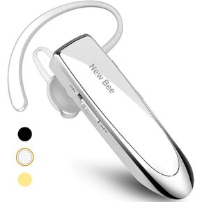 New bee Bluetooth Earpiece V5.0 Wireless Handsfree Headset 24 Hrs Driving Headset 60 Days Standby Time with Noise Cancelling Mic Headsetcase for iPhone Android Laptop Truck Driver, White