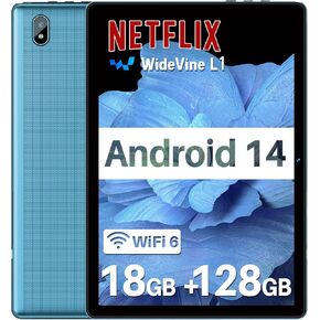 Tablet, 10.1 Inch Tablets, Android Tablet with 18GB RAM+128GB ROM/ 1TB Expand, Octa-Core 1.8GHz CPU, 6000mAh Battery, 5G WiFi, WiFi 6, BT5.0, Widevine L1 HD IPS Tableta PC-Blue