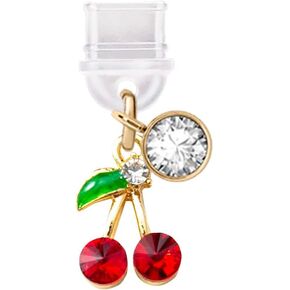 ELISE & FONDA TP471 Type-C Charging Port Anti Dust Plug Little Crystal Cherry Cell Phone Charm for iPhone 15/16/Samsung/OnePlus/Xiaomi/oppo Android Phones (Red)