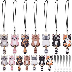 SUNNYCLUE 1 Box 28 Sets Cute Cat Phone Strap Animal Phone Charms with Polyester Cord Colorful Kawaii Cartoon Enamel Cats Hanging Charm Straps for Cell Mobile Phone Charms Pendants Making Kit Decor