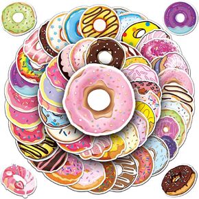 50 Pcs Donut Stickers, Colorful Cute Sweet Food Stickers Decals Party Favors Decor Supplies for Kids Teens, Doughnut Stickers Bulk for Laptop Water Bottle Refriger Luggage Skateboard