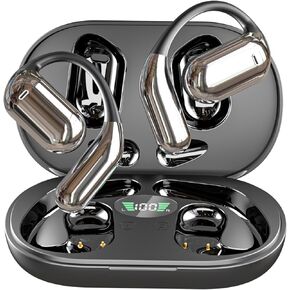 Open Ear Headphones Wireless Bluetooth 5.4 Earbuds Sport Over Earphones Built-in Mic with Ear Hooks 50H Playtime Ear Buds LED Display Charging Case, Waterproof Design for Running(Black)