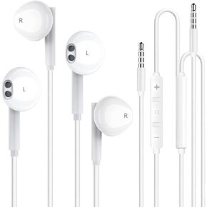 2 Pack 3.5mm Wired Headphone Plug, in-Ear Earphones, Earbuds Noise Isolating with Built-in Microphone & Volume Control Compatible with iPhone 6s 6 Plus 5s 5 iPad iPod MP3 MP4 Samsung Android Laptop