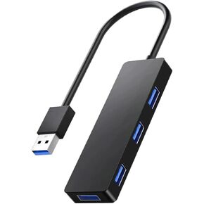USB Hub 3.0 Splitter with 1ft Extension Long Cable Cord, 4-Port Ultra-Slim Multiport Expander for Desktop Computer PC, Laptop, Chromebook, Mac Mini, iMac, PS4, Flash Drive Data and More