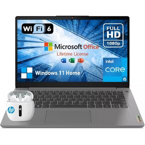 Lenovo IdeaPad 3 14 Inch Laptop Computer, 14 FHD Thin Lightweight College Students Business Notebook PC, Lifetime Microsoft Office Included, Intel Quad Core i5, 16GB RAM, 512GB SSD, Windows 11, Webcam