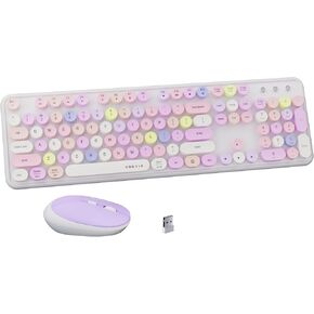 x UBOTIE Colorful Wireless Keyboard and Mouse Combo, Full-Sized Office Keyboard with Typewriter Flexible Keys, 2.4GHz Dropout-Free Connection, Optical Mouse for PC Laptop(White Colorful)