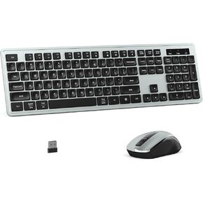 Wireless Keyboard and Mouse Combo, Full-Size 104-Key Office Keyboard with 15 Function Keys, Numeric Keypad, Single USB Receiver, Compatible with PC and Laptop(Gray)