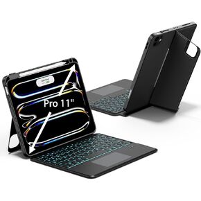 JUQITECH Keyboard Case for iPad Pro 11 M4 2024, Magic Multi-Touch Trackpad Backlight Wireless Keyboard for iPad Pro 11-inch Magnetic Portrait Kickstand Smart Soft Case with Keyboard with Pencil Holder