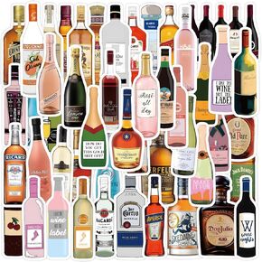 Champagne and Beer Stickers for Laptop,60PCS Wine Bottle Waterproof Vinyl Stickers for Water Bottle Phone Case Luggage Guitar Cute Graffiti Decals for Girls Teens Adults