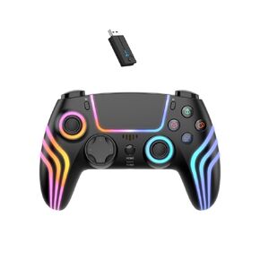 JDDWIN Wireless Gaming Controller Compatible with PS5/PS4/Switch/PC, with RGB LED Lights, Hall Effect, Trigger Stops, Marco, Turbo, Vibration, with 2.4g Adapter