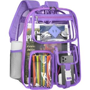 Clear Backpack Heavy Duty Large PVC Transparent See Through Backpacks Work Travel Stadium Approved Festival Backpack (Purple)